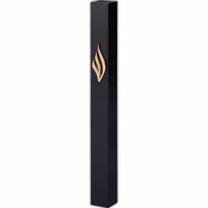 Picture of Aluminum Mezuzah Case Black Rectangle Raised Decorative Shin Gold 12cm